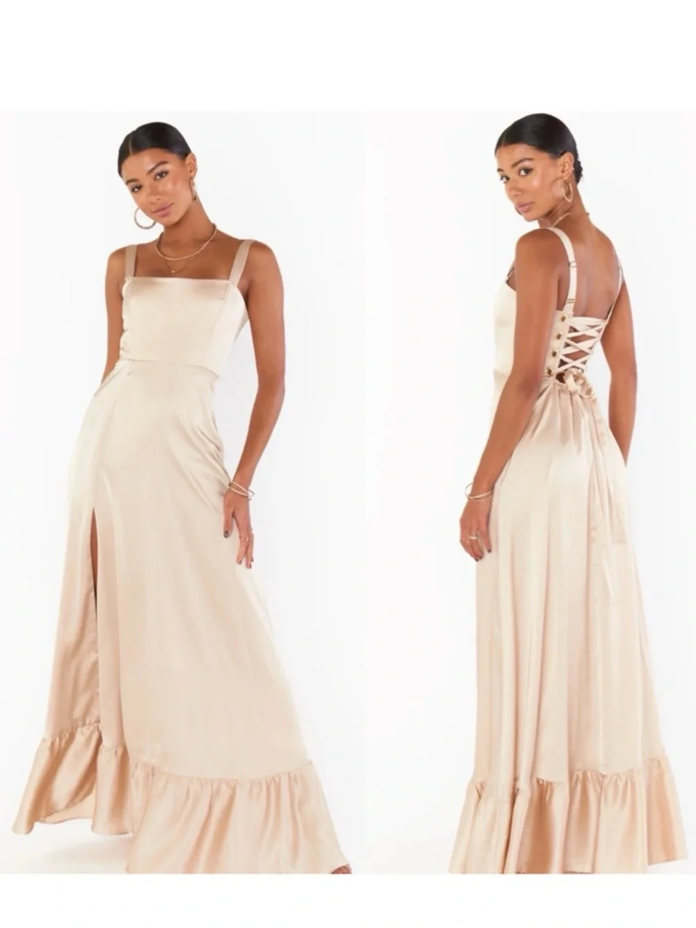 NWT Show Me Your MuMu Clarissa Corset Maxi Dress in Champagne Luxe Satin Large - Picture 9 of 9